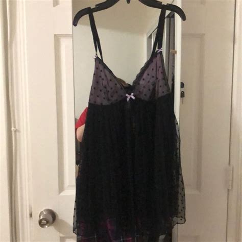 Adore Me Intimates Sleepwear Adore Me Purple And Black Polka Dot Lace Babydoll Lingerie
