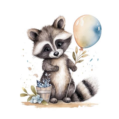 Premium Photo There Is A Raccoon Holding A Balloon And A Bucket Of