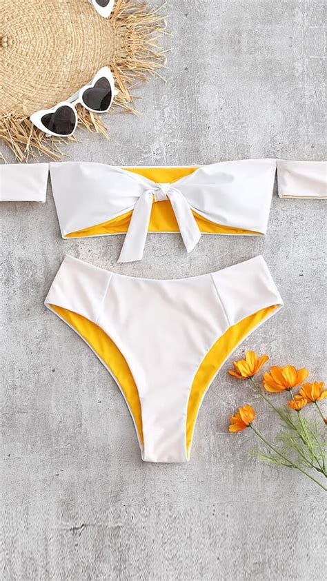 White Bowknot Off Shoulder Bikini Set Artofit