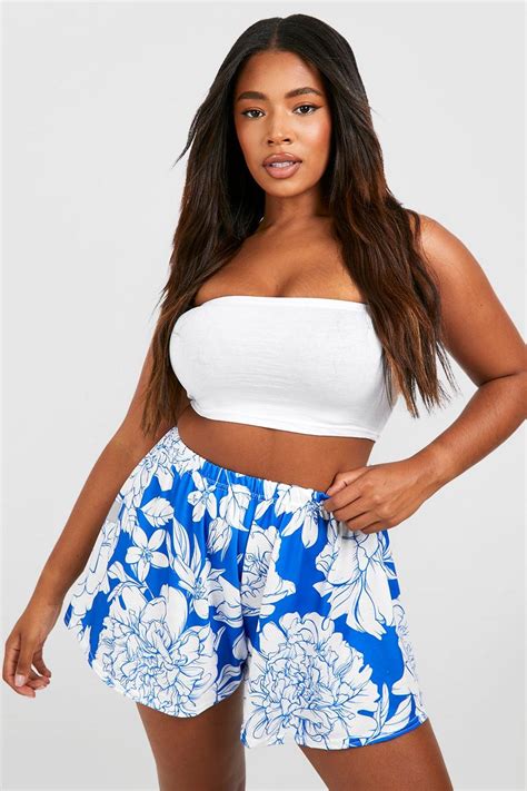 Plus Jersey Floral Flippy Shorts Boohoo Uk