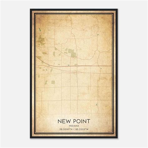 Vintage New Point Indiana Map Poster, New Point IN City Road Wall Art