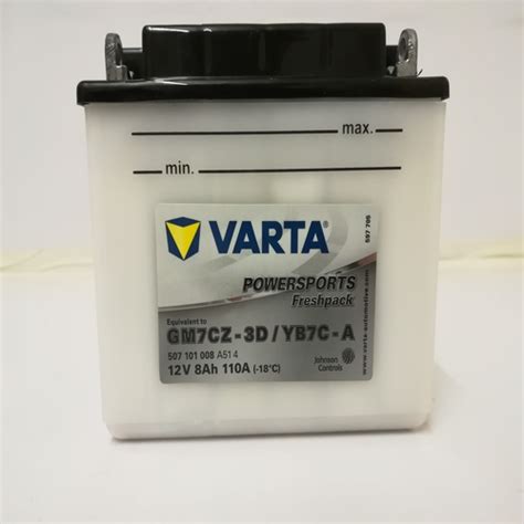 Varta YB7C-A Funstart Wet Motorcycle Battery (507 101 008) (YB7CA) 12V 7Ah