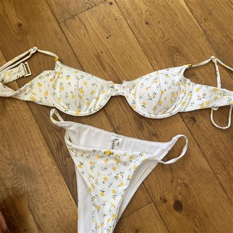 Bershka Yellow And White Floral Bikini Set Depop