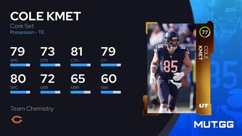 Cole Kmet Core Set 77 OVR Madden NFL 24 MUT GG