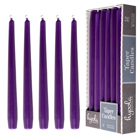 Hyoola 10 Inch Unscented Royal Purple Dripless Taper Candles 8 Hour Burn 12 Count Tapers