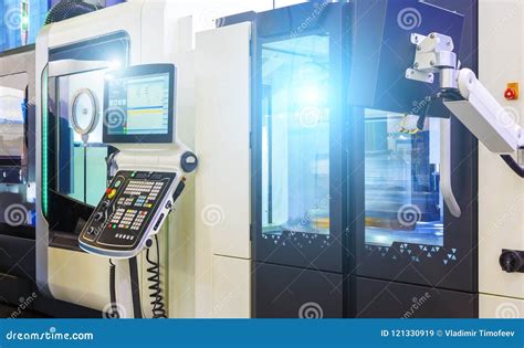 Digitalgesteuerte Moderne Cnc Drehbank In Der Fabrik Stockbild Bild