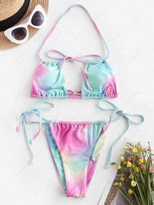 ZAFUL Ribbed Tanga Tie Dye String Bikini Swimwear In MULTI ZAFUL