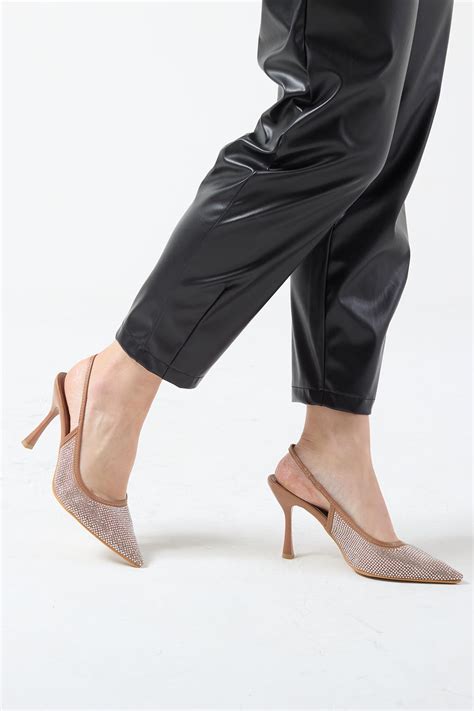 Olive Fabric Slingback Kitten Heel In Nude