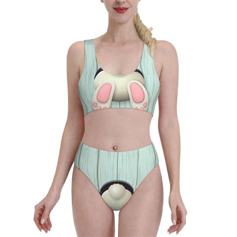 Daiia White Bunny Bottom And Easter Eggs Women S Bikini Swimsuit Two Piece Swimsuit High Waisted