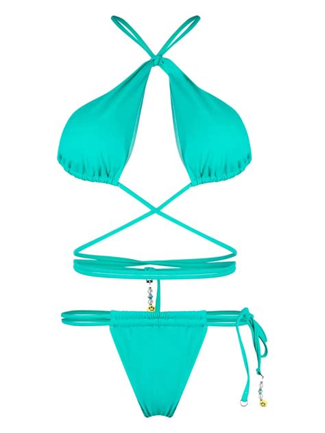 Barrow Logo Embellished Strappy Bikini In Blue Modesens