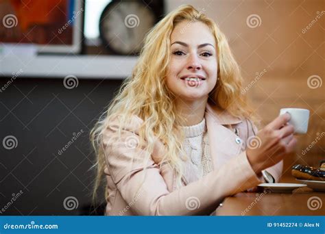 Blonde With Cup Of Coffee Stock Photo Image Of Aromatic