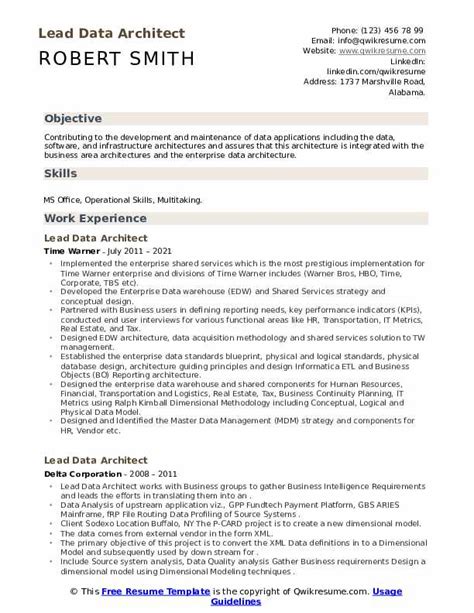 Lead Data Architect Resume Samples Qwikresume