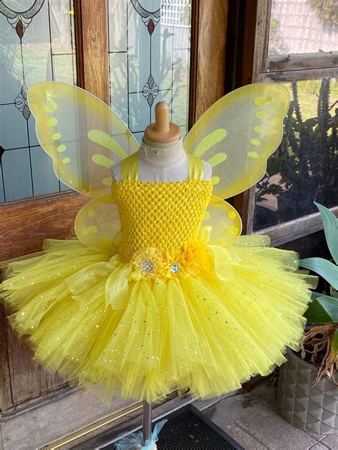 Yellow Glitter Tulle Fairy Tutu Dress With Wings & Headband - Etsy