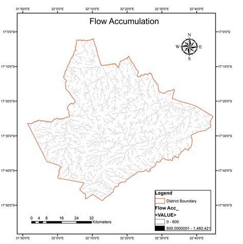flow accumulation map   study area generated  arcgis