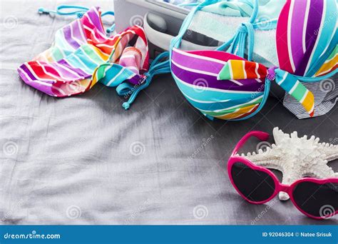 Colorful Bikini On The Bed Stock Photo Image Of Beach