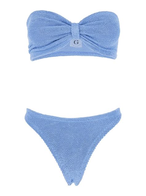Hunza G Tina Blue Sleeveless Bikini With Rear Ruched Details In Tech Fabric Woman Hunza G