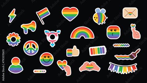 Lgbt Stickers Set Gay Pride Icon Isolated On Black Background Rainbow Symbols Lgbtq Pride