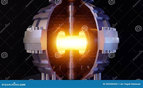 3d Rendering Of An Isolated Fusion Reactor On A Black Background Stock