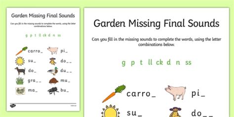 Free Garden Missing Final Sounds Worksheet Worksheet