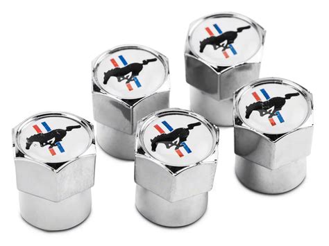 Ford Mustang Valve Stem Caps With Tri Bar Pony Logo Pack Of 5 Fovce