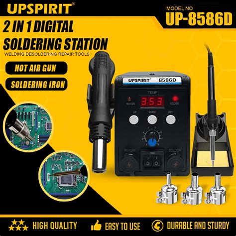 Upspirit Electric In Digtal Lcd Display Smd Soldering Iron Rework Station Hot Air Bga Welding