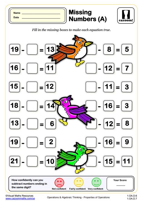 Missing Numbers (A) | 1st Grade PDF Operations and Algebraic Thinking