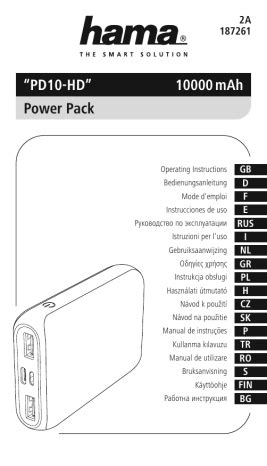 Hama 2A187261 10000mAh PD10 HD Power Pack Instruction Manual Manualzz