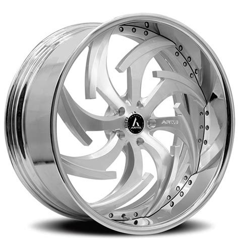 24 Artis Forged Wheels Dagger Brushed Silver Face With Chrome Lip Rims