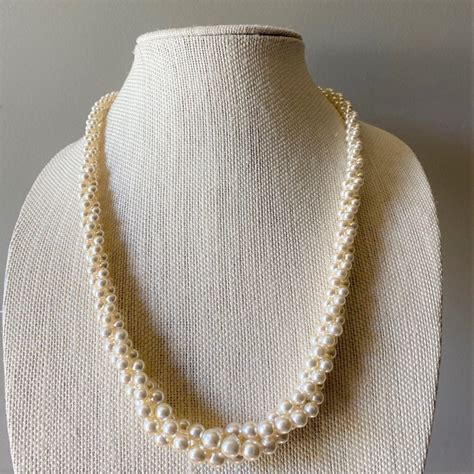 Vintage Napier Faux Pearl Rope Necklace Long 3 Strand Twisted Etsy