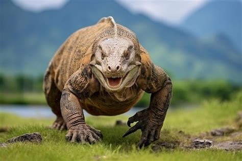 Premium Photo | Komodo dragon is running along the ground