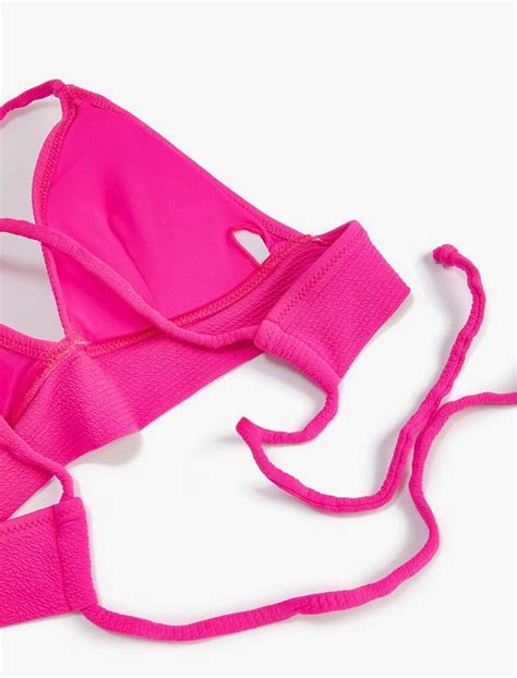 Pembe Kadın Bikini Üstü Bralet Çapraz Askılı Kaplı Dokulu SAK BM Koton