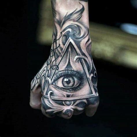 Bright Grey Eyes Illuminati Tattoo Male Hands 600×600