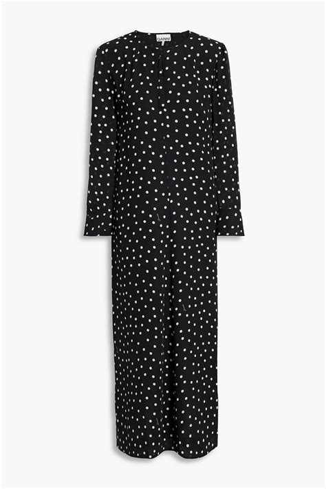 Ganni Polka Dot Crepe Midi Dress The Outnet