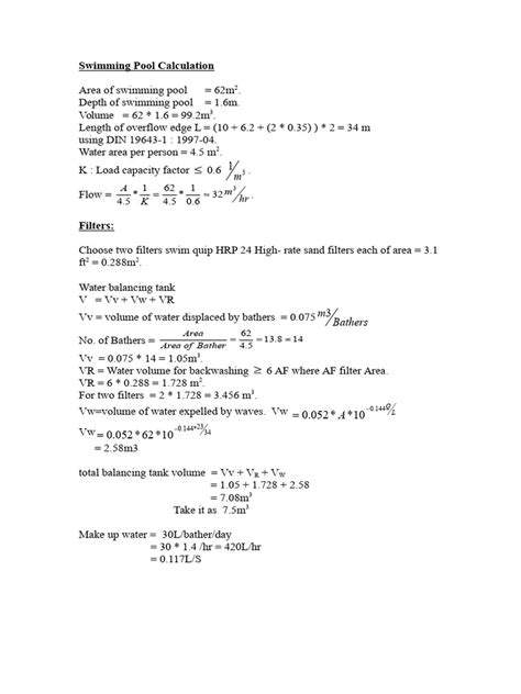 Swimming Pool Calculation | PDF | Physical Sciences | Mechanical ...