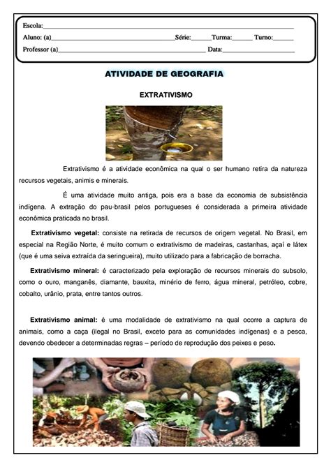 Atividades Sobre Extrativismo Mineral Vegetal E Animal 3 Ano