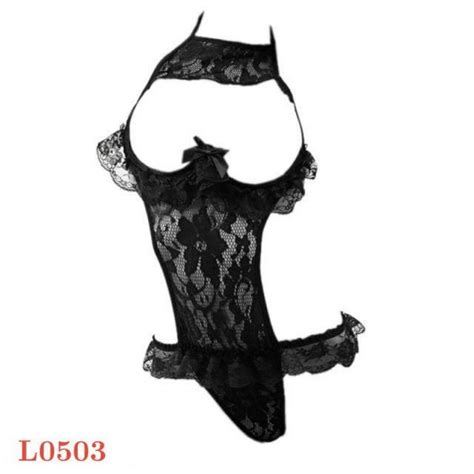 Jual L Lingerie Sexy Baju Tidur Teddy Bodysuit Halterneck Hitam Transparan Open Cup Shopee