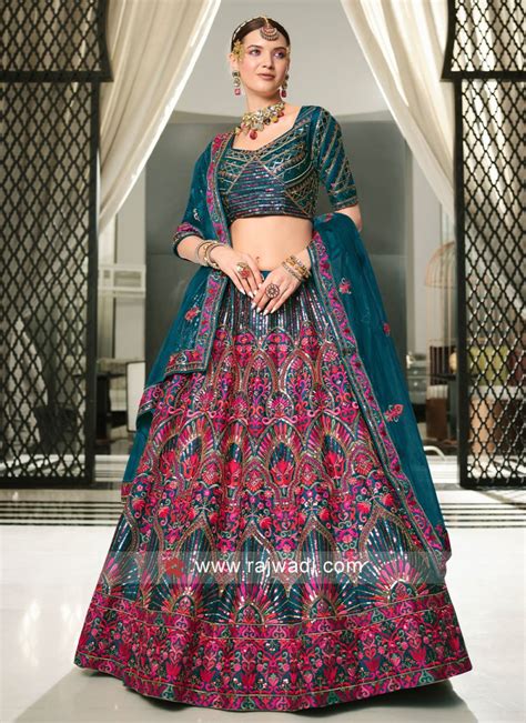 Teal Sequins Silk Designer Lehenga Choli