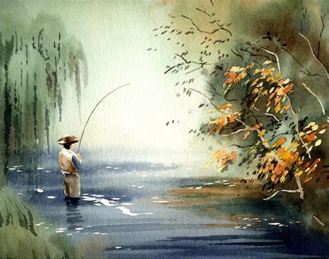 Fly fishing Art Print Fall Fishing Watercolor | Etsy