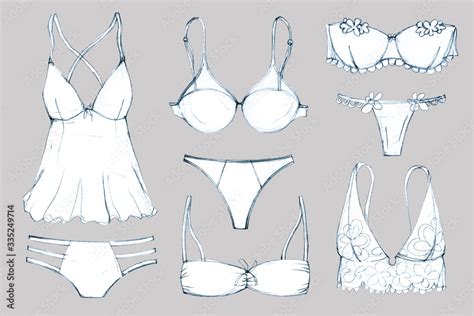 Hand Drawn Pencil Sketch Fashion Set Of Lingerie Elements Isolated Stock Illustration Adobe