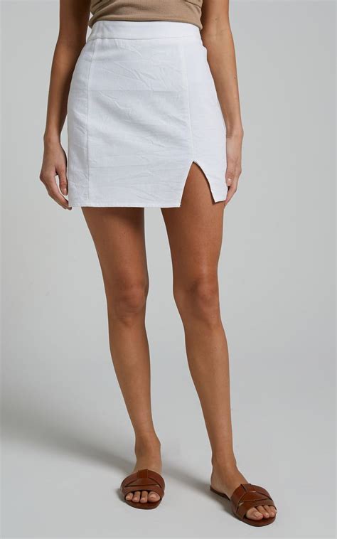 International Babe Mini Skirt In White Linen Look Mini Skirts Skirts White Casual