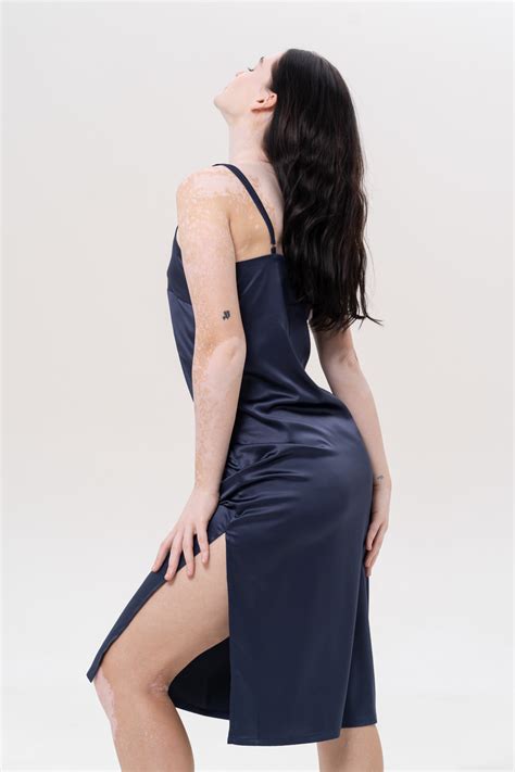 Navy Blue Triangle Satin Lace Bra Top IDENTITY LINGERIE