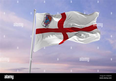 flag of county Prince George's, Maryland , USA at cloudy sky background ...