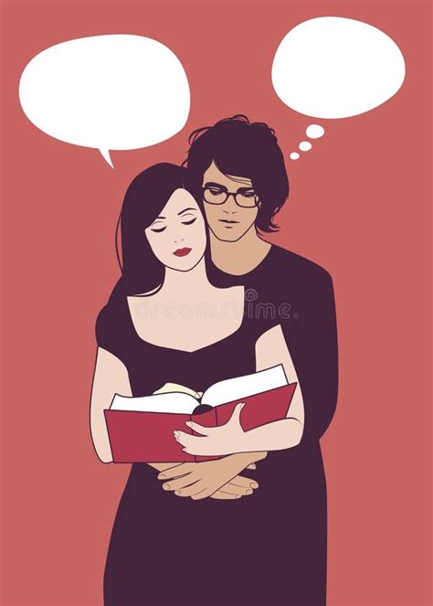 Young Couple In Love Cuddling Together Reading A Book Stock Vector