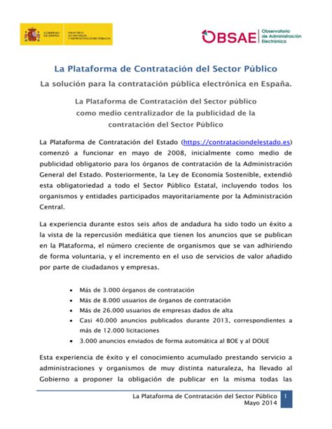 La Plataforma De Contrataci N Del Sector P Blico