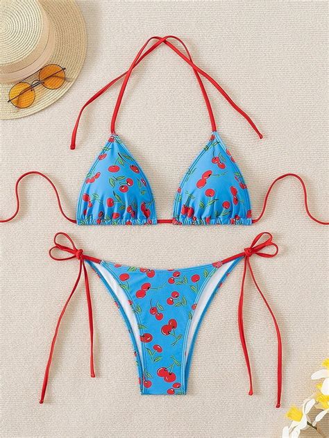 Generic 2025 New Print Halter Lace Up Sexy Bikini Swimsuit For Women Beach Hot Spring Swimwear
