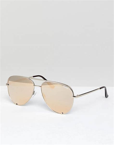 Quay Australia High Key Aviator Sunglasses In Gold Asos