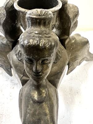 Very Rare Metal Three Naked Women Table Stand Heavy Base 6 6 Lbs Ornate