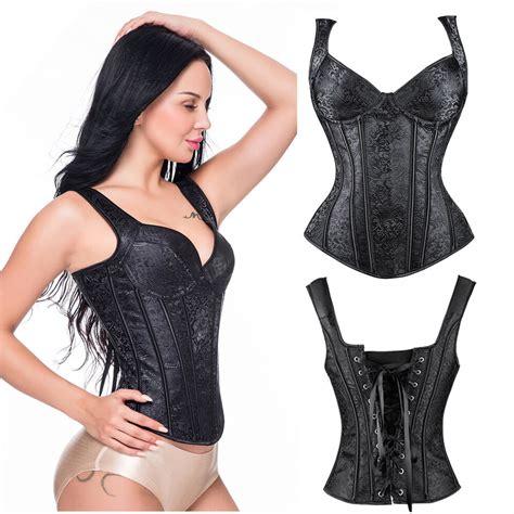 Women Lace Up Boned Bustier Corset Overbust Burlesque Top Lingerie Waist Cincher Ebay
