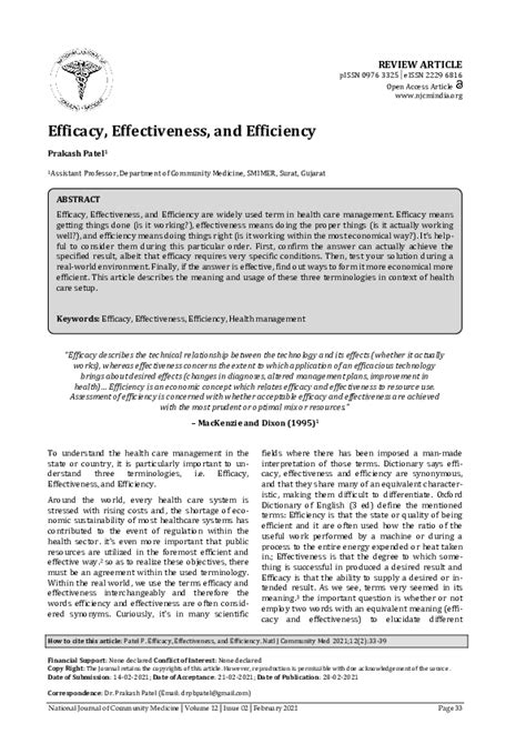 Pdf Efficacy Effectiveness And Efficiency
