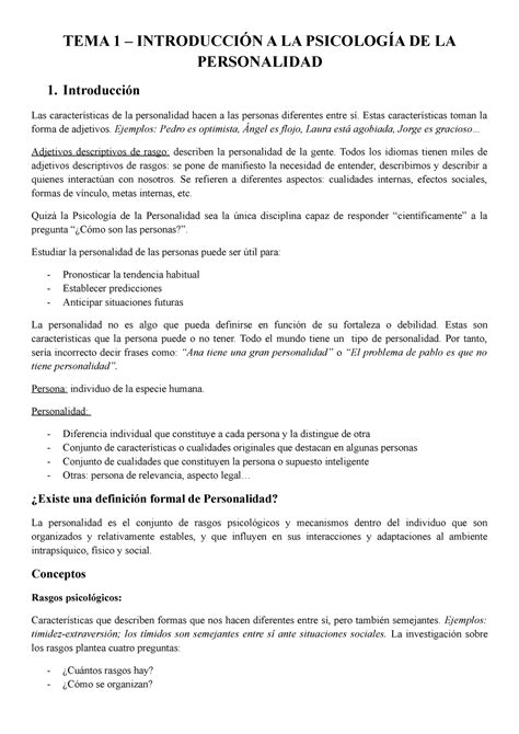 Tema 1 Introducción A La Psicología De La Personalidad Tema 1 A La De La Personalidad 1 Las